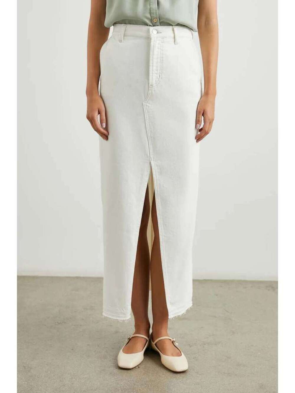 NWT! Rails Manhattan White Denim Maxi Skirt with Front Slit in Ecru Size 26